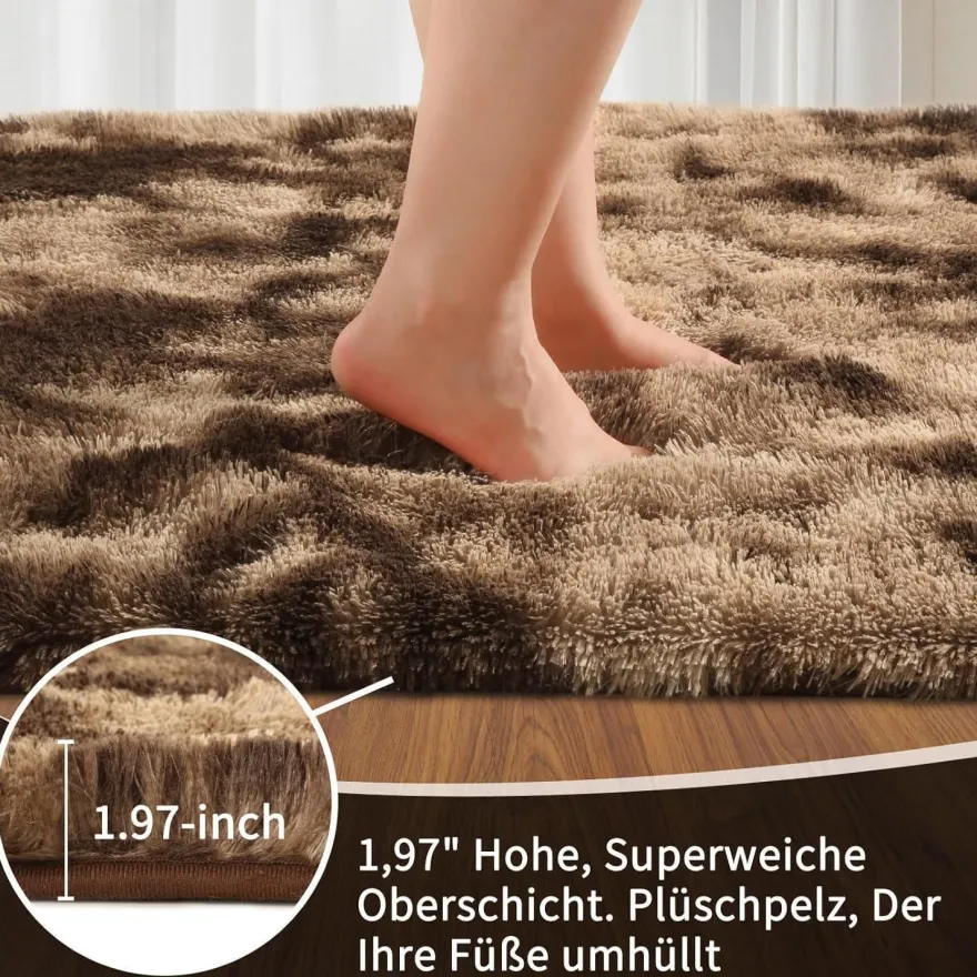 Brauner Hochflor-Teppich 140x200cm Wohnzimmer Schlafzimmer Kinderzimmer