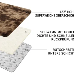Brauner Hochflor-Teppich 140x200cm Wohnzimmer Schlafzimmer Kinderzimmer