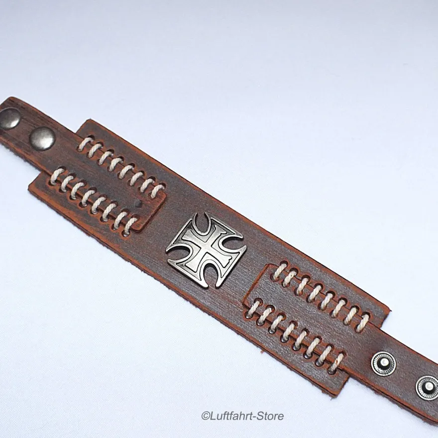 Breites Leder-Armband, Eisernes Kreuz, Biker, Vintage, Braun Art.-Nr. 90020