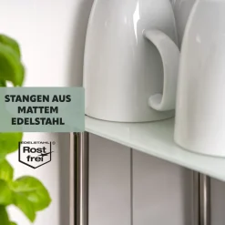 bremermann Glas-Regal, Küchenregal, mit Glasplatten und Edelstahlfüßen, weiß