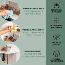 bremermann Glas-Regal, Küchenregal, mit Glasplatten und Edelstahlfüßen, weiß