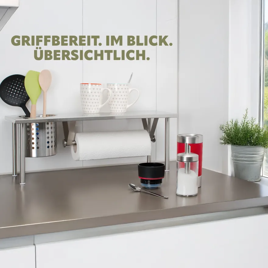 bremermann Küchenregal mit Rollenhalter und Utensilienhalter, Edelstahl