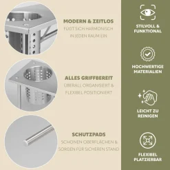 bremermann Küchenregal mit Rollenhalter und Utensilienhalter, Edelstahl