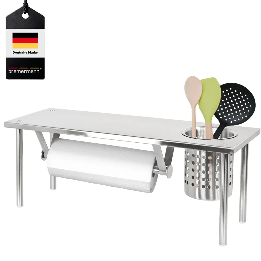 bremermann Küchenregal mit Rollenhalter und Utensilienhalter, Edelstahl