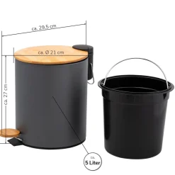 bremermann Mülleimer mit Bambus-Deckel, Bad-Abfalleimer mit Soft-Close 5 l, grau