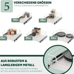 bremermann Teleskopschubladen 2er Set - für 45 cm Schrank, aus Metall (Weiß)