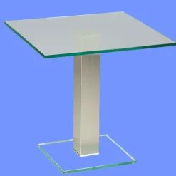 BRI-B1H Beistelltisch rund/ quadratisch Glas 50cm Höhe Säule echt Edelstahl ab Werk