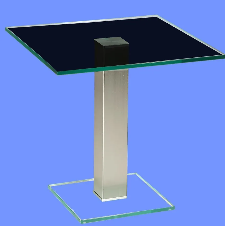 BRI-B1H Beistelltisch rund/ quadratisch Glas 50cm Höhe Säule echt Edelstahl ab Werk