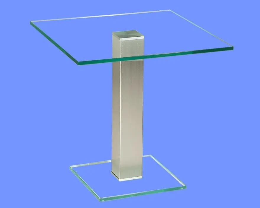 BRI-B1H Beistelltisch rund/ quadratisch Glas 50cm Höhe Säule echt Edelstahl ab Werk