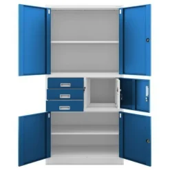 Büro-Metallschrank mit Safe, grau-blau: FILIP II, 900 x 1850 x 400 mm