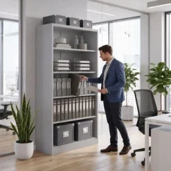 Büroregal aus Metall, verschraubt, mit geschlossener Rückwand, 900 × 1850 × 450 mm