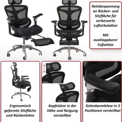 Bürostuhl HWC-N54, Drehstuhl, ergonomisch, Lordosenstütze Fußstütze