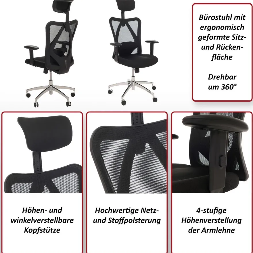 Bürostuhl HWC-O64, ergonomisch, verstellbare Lordosenstütze