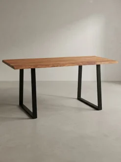 Bürotisch TARN Akazie Massivholz Baumkante Trapezbeine schwarz 120-200 cm breit