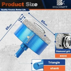 Brschnitt Diamantbohrkrone 65mm - für Keramik, Granit, Porzellan, Fliesen