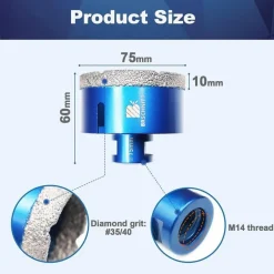 Brschnitt Diamant Fliesenbohrer 75mm M14 (2 Stück) - Lochsäge für Fliesen