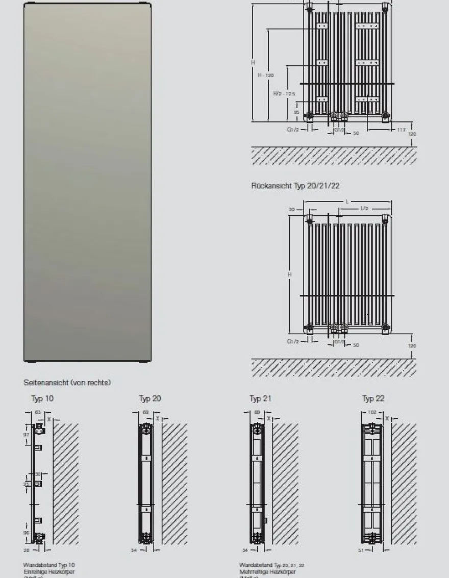 Buderus Vertikalheizkörper CV Plan Flachheizkörper Heizwand Heizkörper weiß