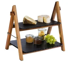 Buffetgestell Buffetleiter Etagere Serviergestell aus Schiefer und Akazienholz