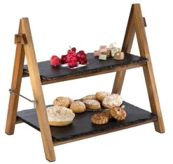 Buffetgestell Buffetleiter Etagere Serviergestell aus Schiefer und Akazienholz