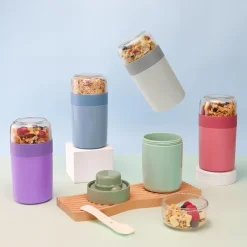 Bugucat Müslibecher to Go 520ML+250ML, Joghurtbecher mit Löffel und Soßenbox
