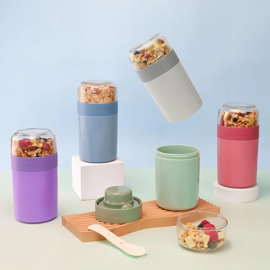Bugucat Müslibecher to Go 520ML+250ML, Joghurtbecher mit Löffel und Soßenbox