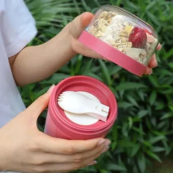 Bugucat Müslibecher to Go 520ML+250ML, Joghurtbecher mit Löffel und Soßenbox