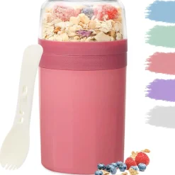 Bugucat Müslibecher to Go 520ML+250ML, Joghurtbecher mit Löffel und Soßenbox