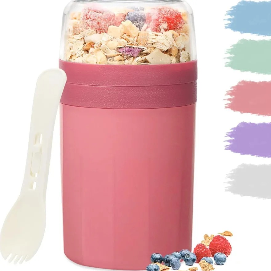 Bugucat Müslibecher to Go 520ML+250ML, Joghurtbecher mit Löffel und Soßenbox