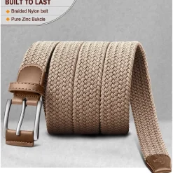 Bulliant Herren Flechtgürtel Stretchgürtel, Stoffgürtel Elastisch, Golfgürtel