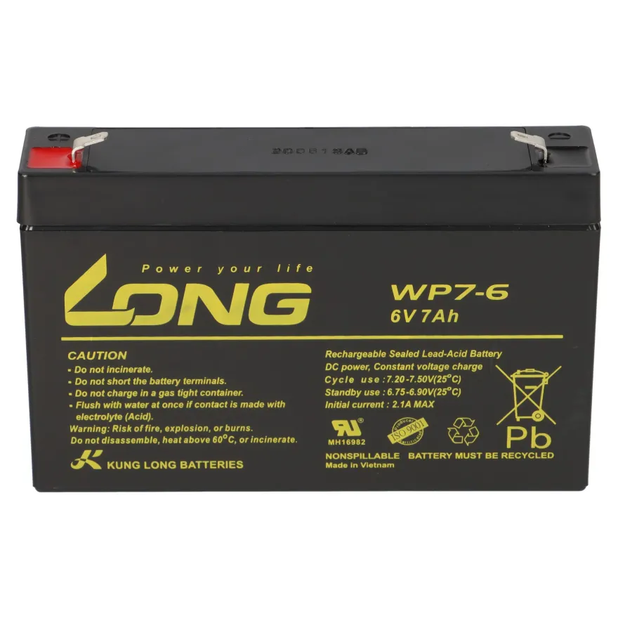 B-Ware Kung Long WP7-6 6V 7Ah AGM Bleiakku F1 4,8mm