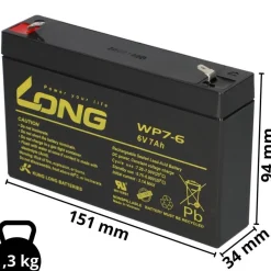 B-Ware Kung Long WP7-6 6V 7Ah AGM Bleiakku F1 4,8mm