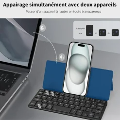 CACOE Bluetooth Tastatur mit Ständer, Mini, Ultraflach, Faltbar, Dual-Channel