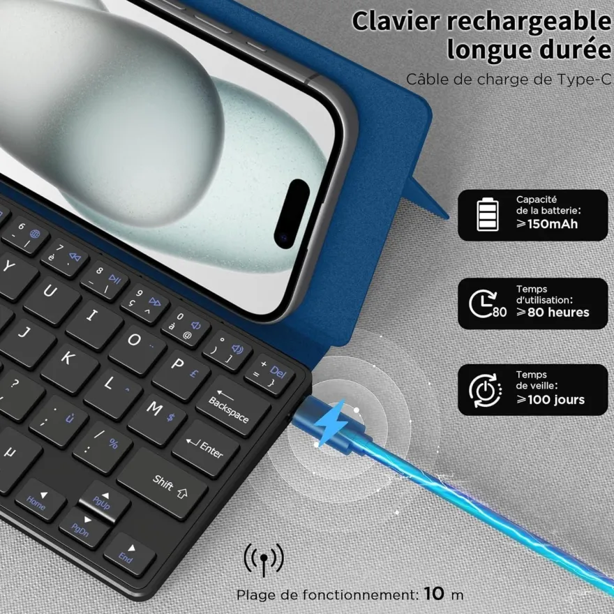 CACOE Bluetooth Tastatur mit Ständer, Mini, Ultraflach, Faltbar, Dual-Channel
