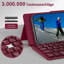 CACOE Mini Bluetooth Tastatur mit Ständer, Ultraflache Tragbare Faltbare QWERTZ