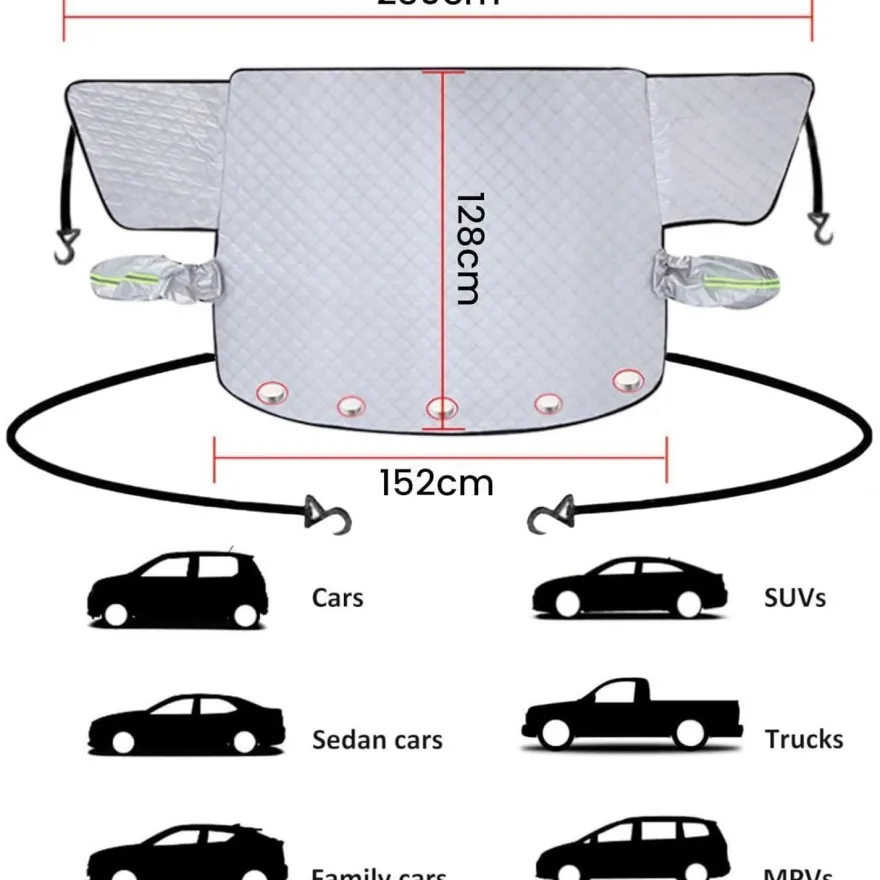 CaiTang Frontscheibenabdeckung Auto XL, 230x128cm, mit 5 Magneten und 4