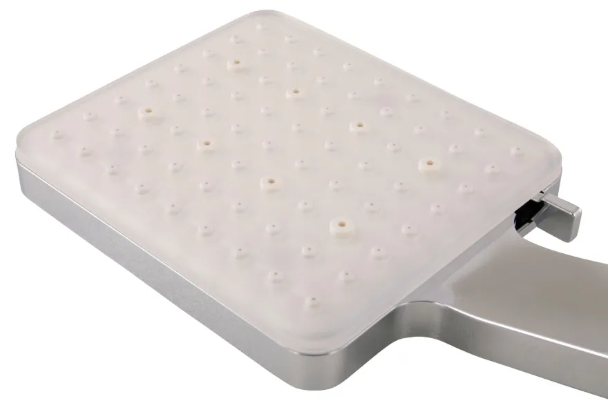 Calmwaters Eckige Handbrause 6 Strahlarten, Hebel-Funktion, Anti-Kalk, Chrom-Weiß