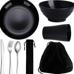 Camping Besteck Set Edelstahlbesteck Teller Becher Schalen spülmaschinenfest