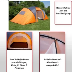 Campingzelt Loksa, 6-Mann Zelt Kuppelzelt Igluzelt Festival-Zelt, 6 Personen