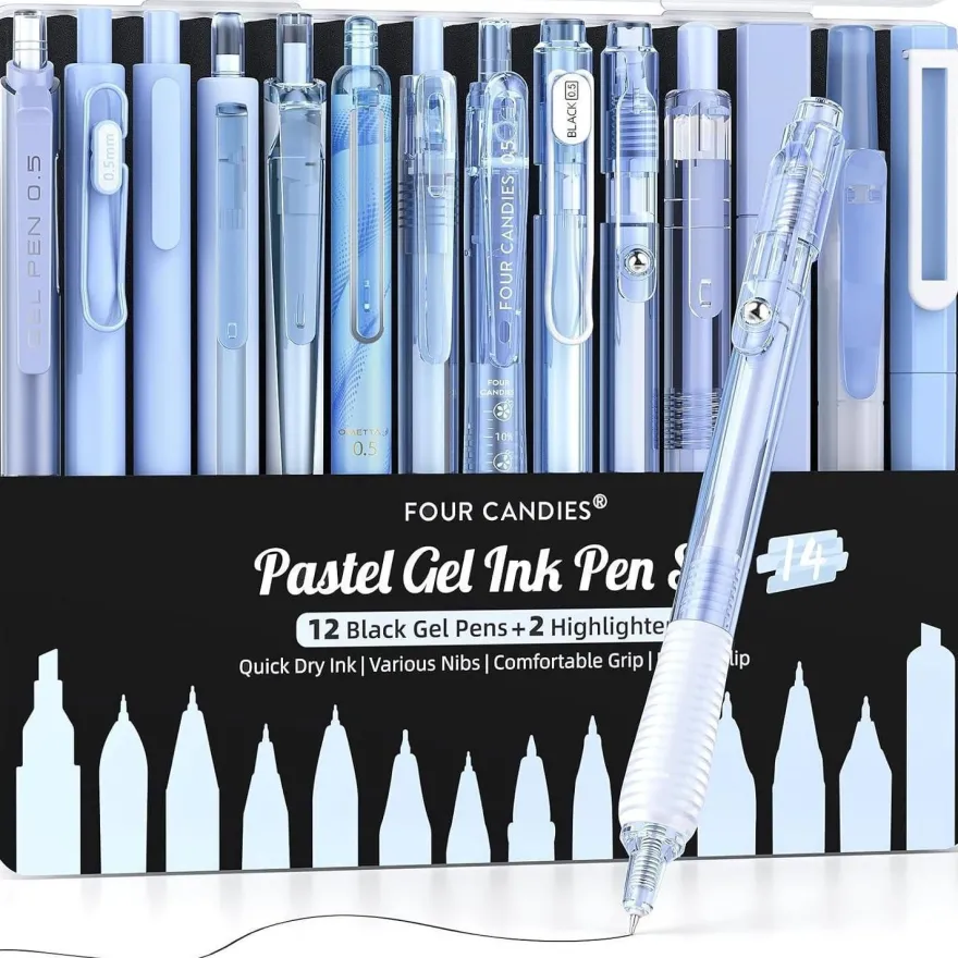 Candies Gelschreiber 14-teiliges Set Etui 0,5mm feine Spitze einziehbare Stifte