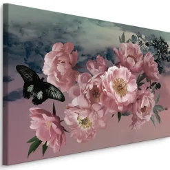 CANVAS Leinwandbild XXL Himmel Natur Pfingstrosen Schmetterlinge 387