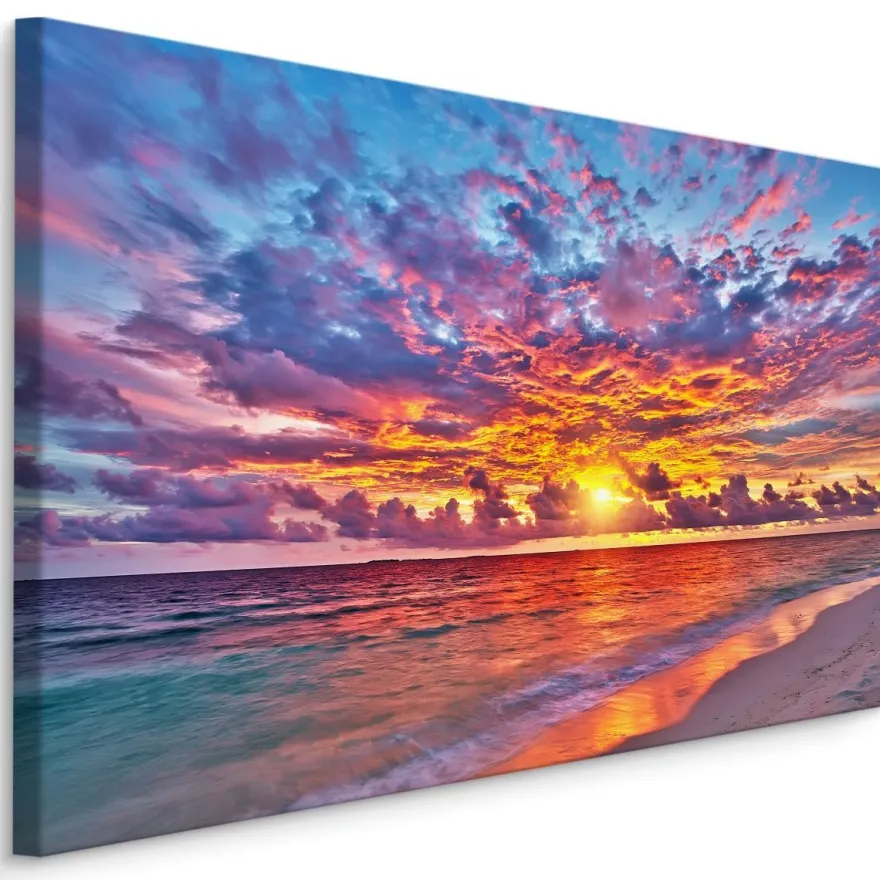 CANVAS Leinwandbild XXL Wandbilder Schlafzimmer Sonnenuntergang Meer 559