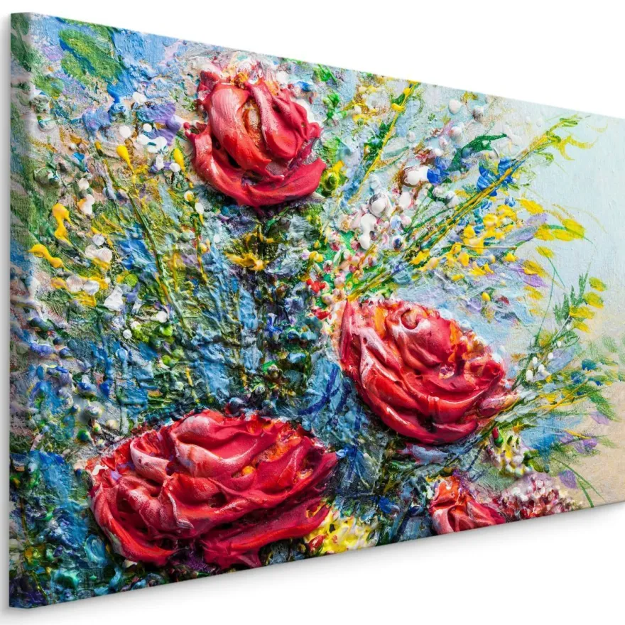 CANVAS Leinwandbild XXL Wandbilder Büro blühende Rosen Blumen Gemälde 1437