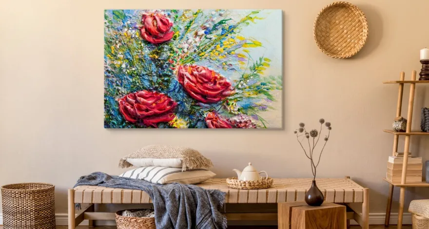 CANVAS Leinwandbild XXL Wandbilder Büro blühende Rosen Blumen Gemälde 1437