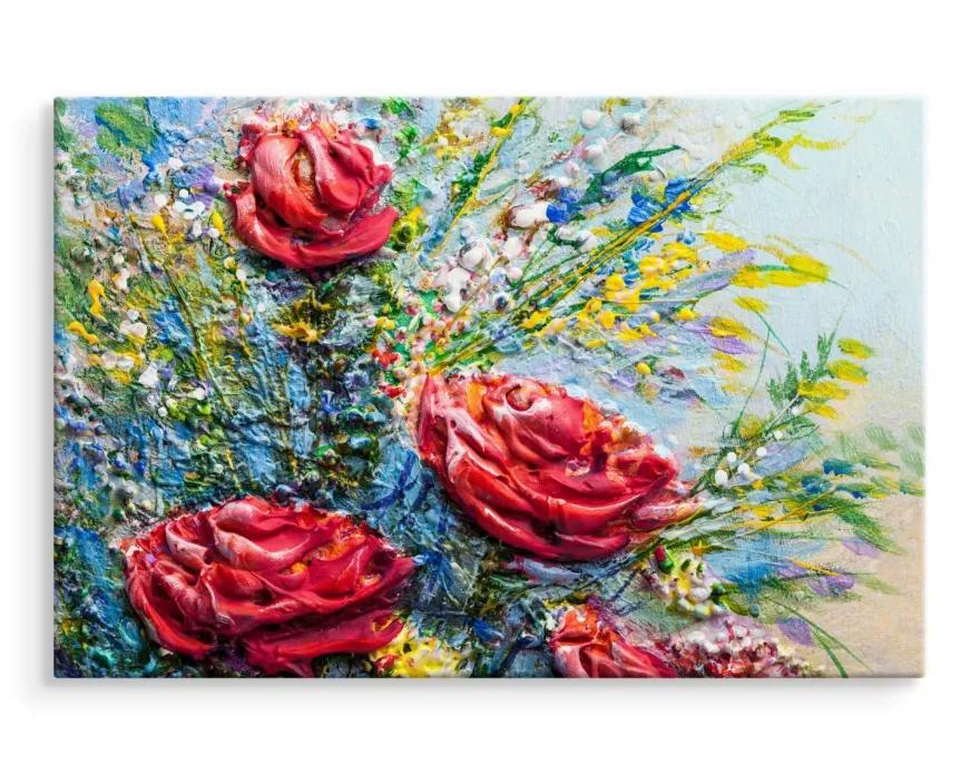 CANVAS Leinwandbild XXL Wandbilder Büro blühende Rosen Blumen Gemälde 1437