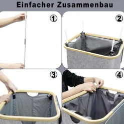 Capocica Schmaler Wäschekorb mit Deckel, 100L, Bambusdeckel, herausnehmbarer