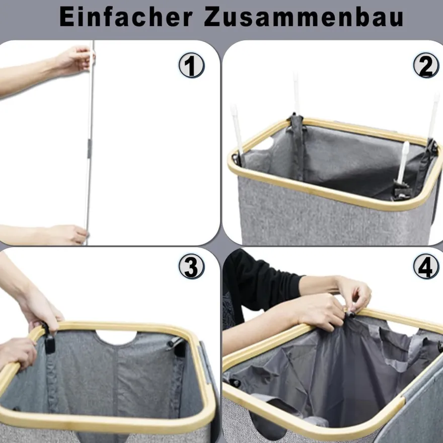 Capocica Schmaler Wäschekorb mit Deckel, 100L, Bambusdeckel, herausnehmbarer