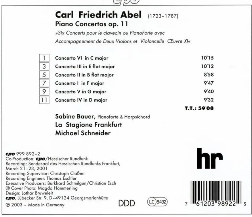 Carl Friedrich Abel (1723-1787): Klavierkonzerte op.11 Nr.1-6