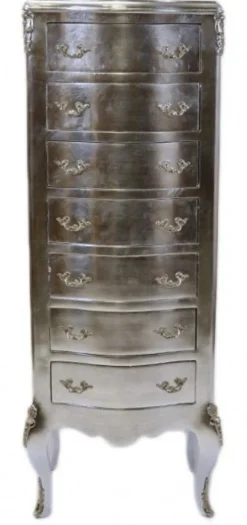 Casa Padrino Barock Kommode Silber mit 7 Schubladen 120 x 45x 35 cm - Antik Stil