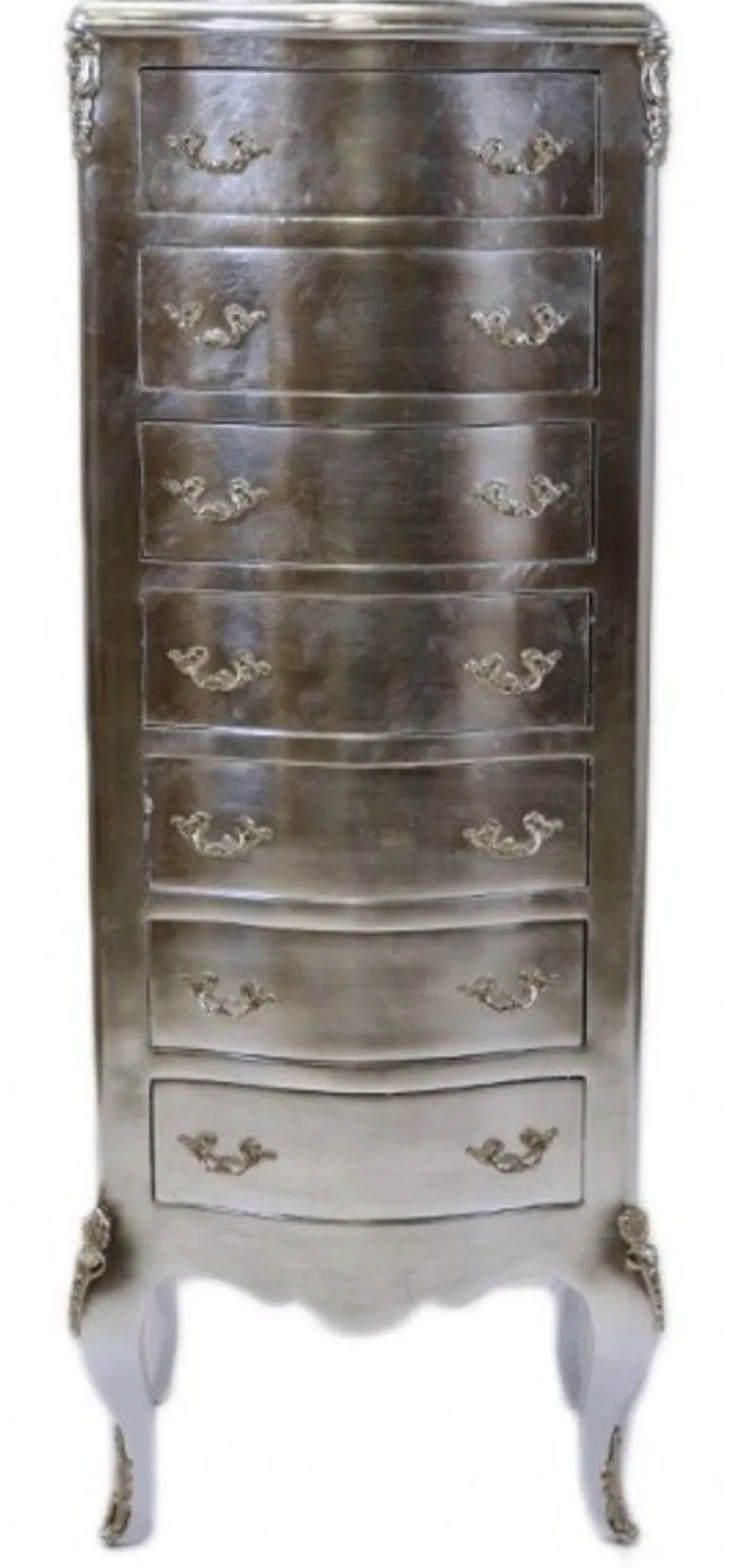 Casa Padrino Barock Kommode Silber mit 7 Schubladen 120 x 45x 35 cm - Antik Stil