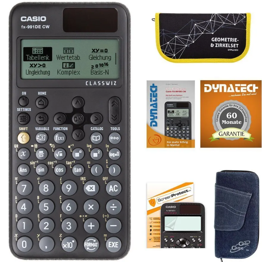 Casio FX-991 DE CW + Jeans-Tasche dunkelblau, irkelset gelb, olie, uch, arantie
